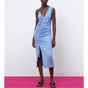 Zara Blue Ruched Midi Dress